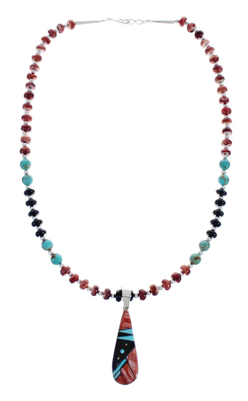 Native American Multicolor Inlay And Sterling Silver Bead Necklace Set JX125543